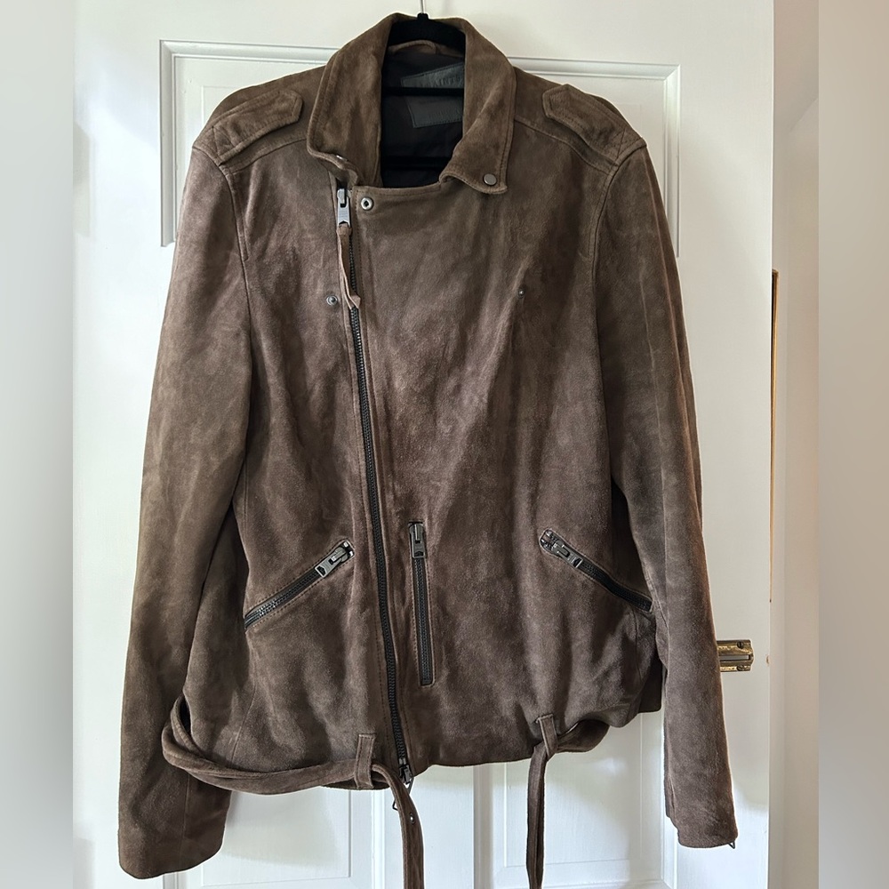 All saints belted suede biker jacket